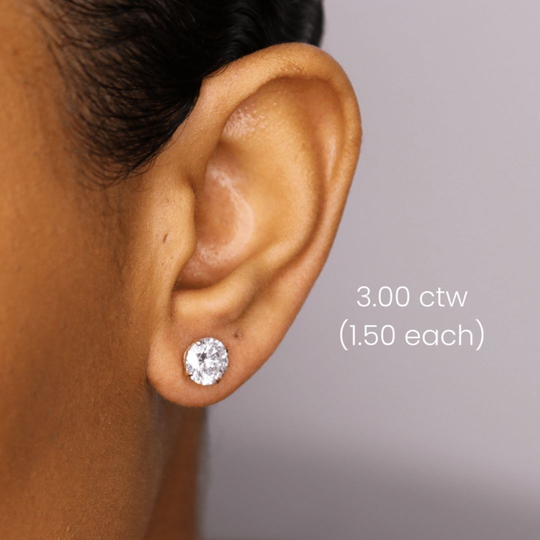 14K Solid Gold + 3 TCW IGI Certified Lab Diamond Stud Earrings (DEF - VVS/VS)