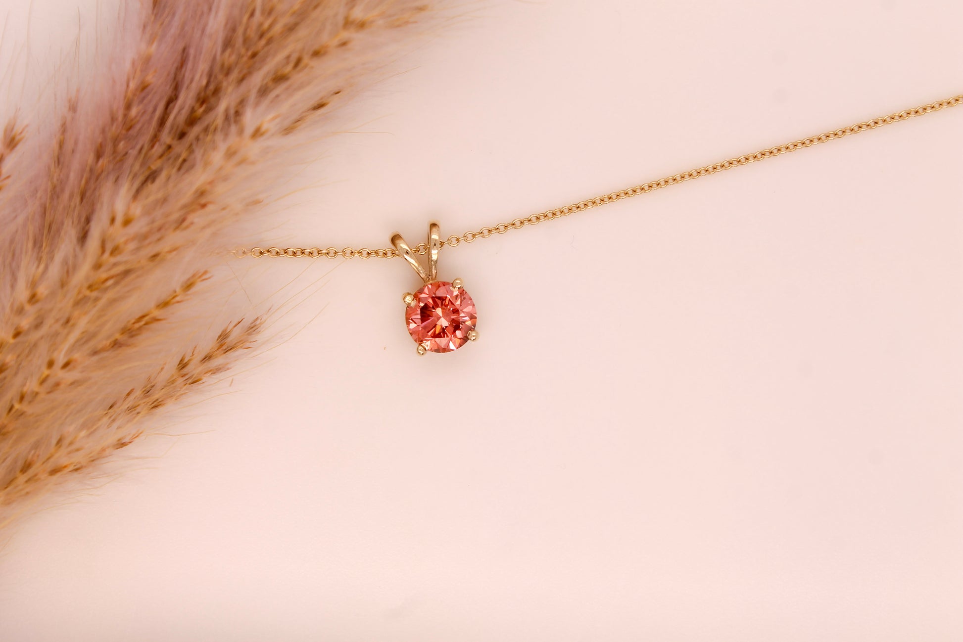 Pink Diamond Necklaces, Rarest Fancy Intense Pink Dimond with 14K Solid Gold, IGI Certified