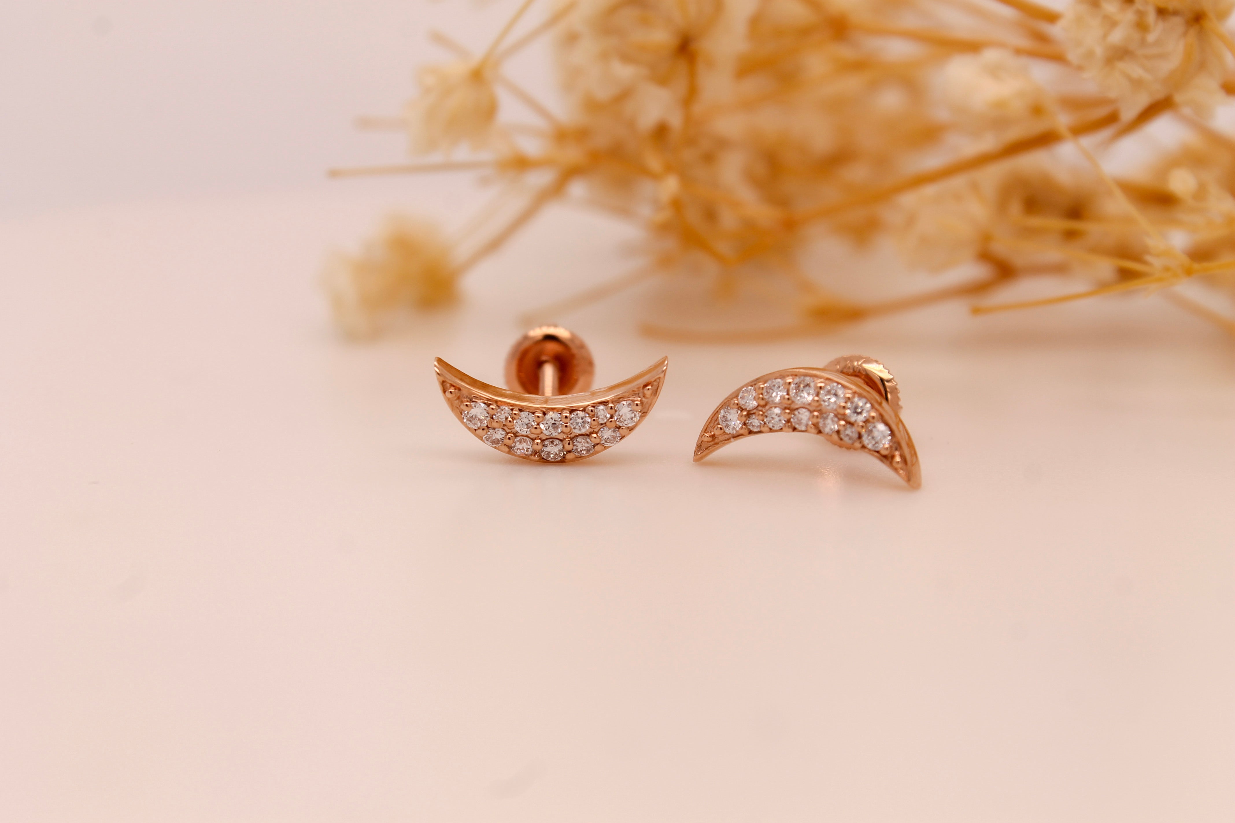 Diamond Crescent Moon Studs 0.19 ct