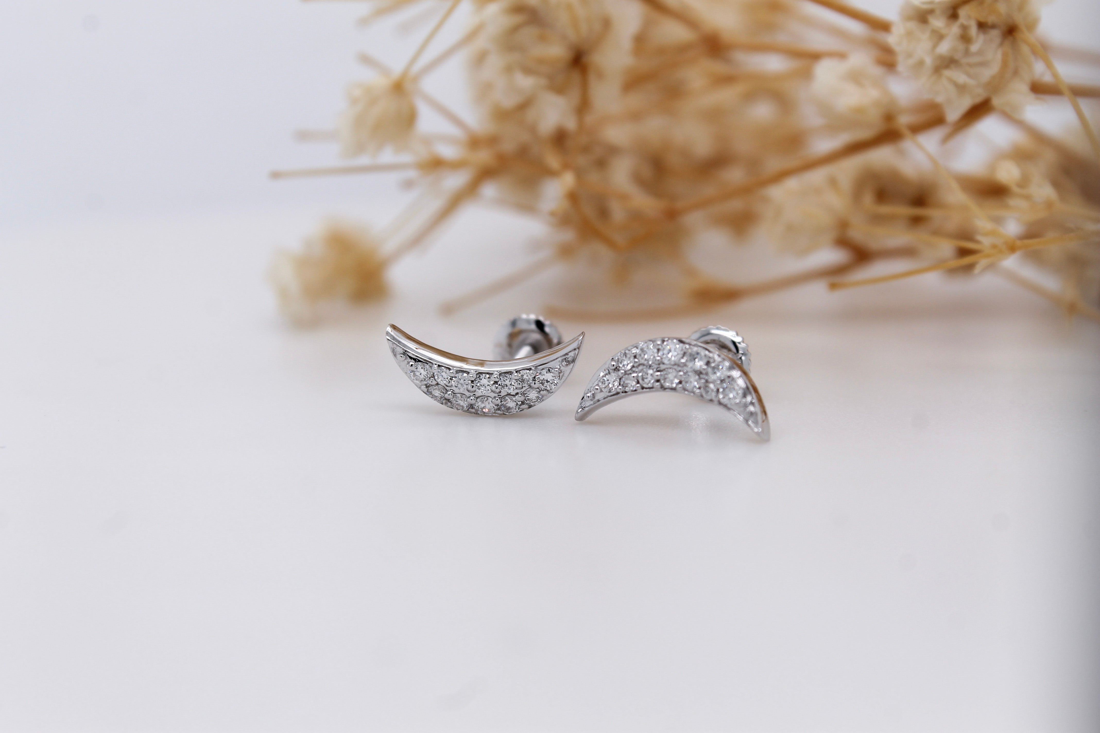 Diamond Crescent Moon Studs 0.19 ct