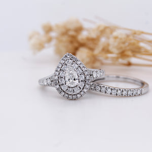 Pear & Round-Cut Diamond Engagement Ring Set – 1.25ct