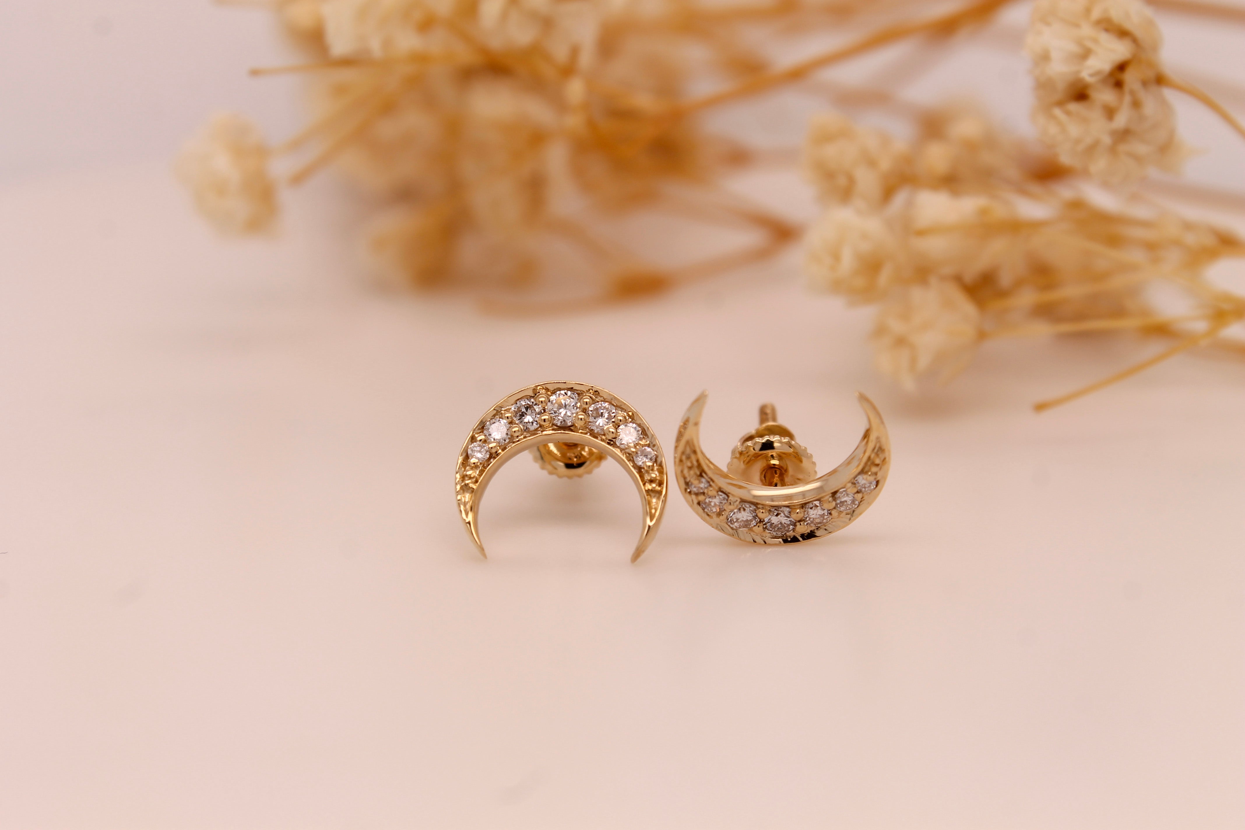 Diamond Crescent Moon Studs 0.22 Ct