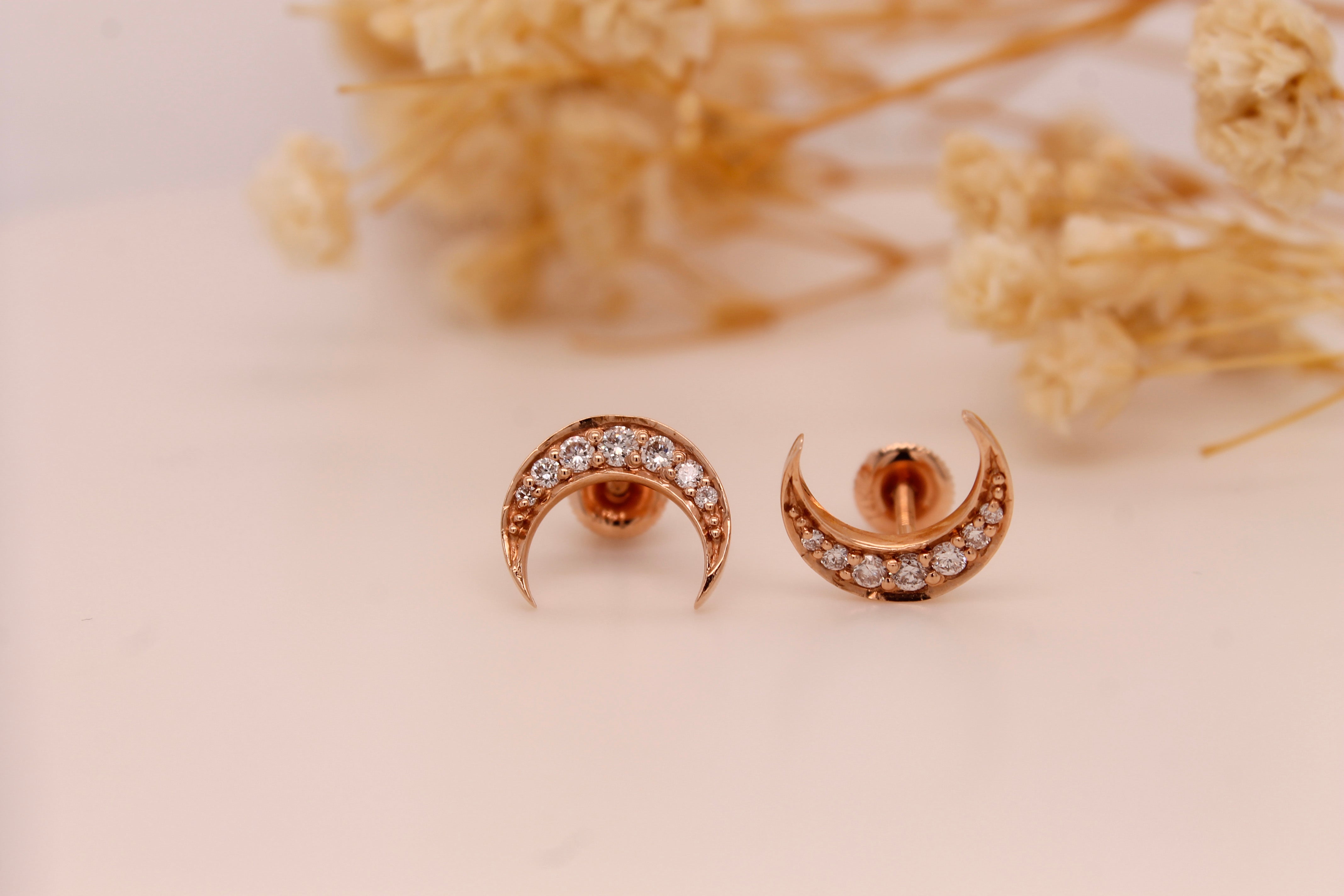 Diamond Crescent Moon Studs 0.22 Ct