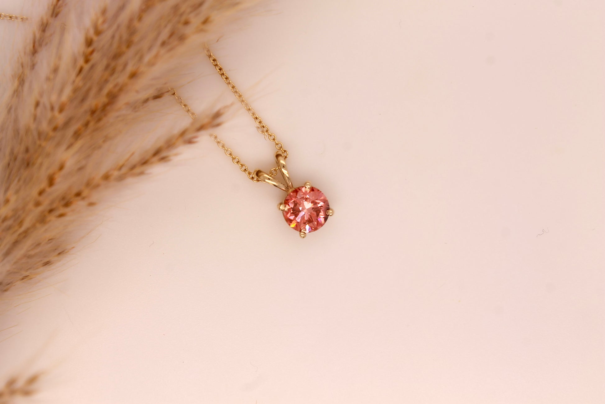 Pink Diamond Necklaces, Rarest Fancy Intense Pink Dimond with 14K Solid Gold, IGI Certified