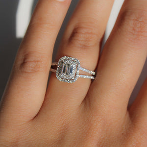 Emerald-Cut Halo Diamond Engagement Ring – 0.97ct