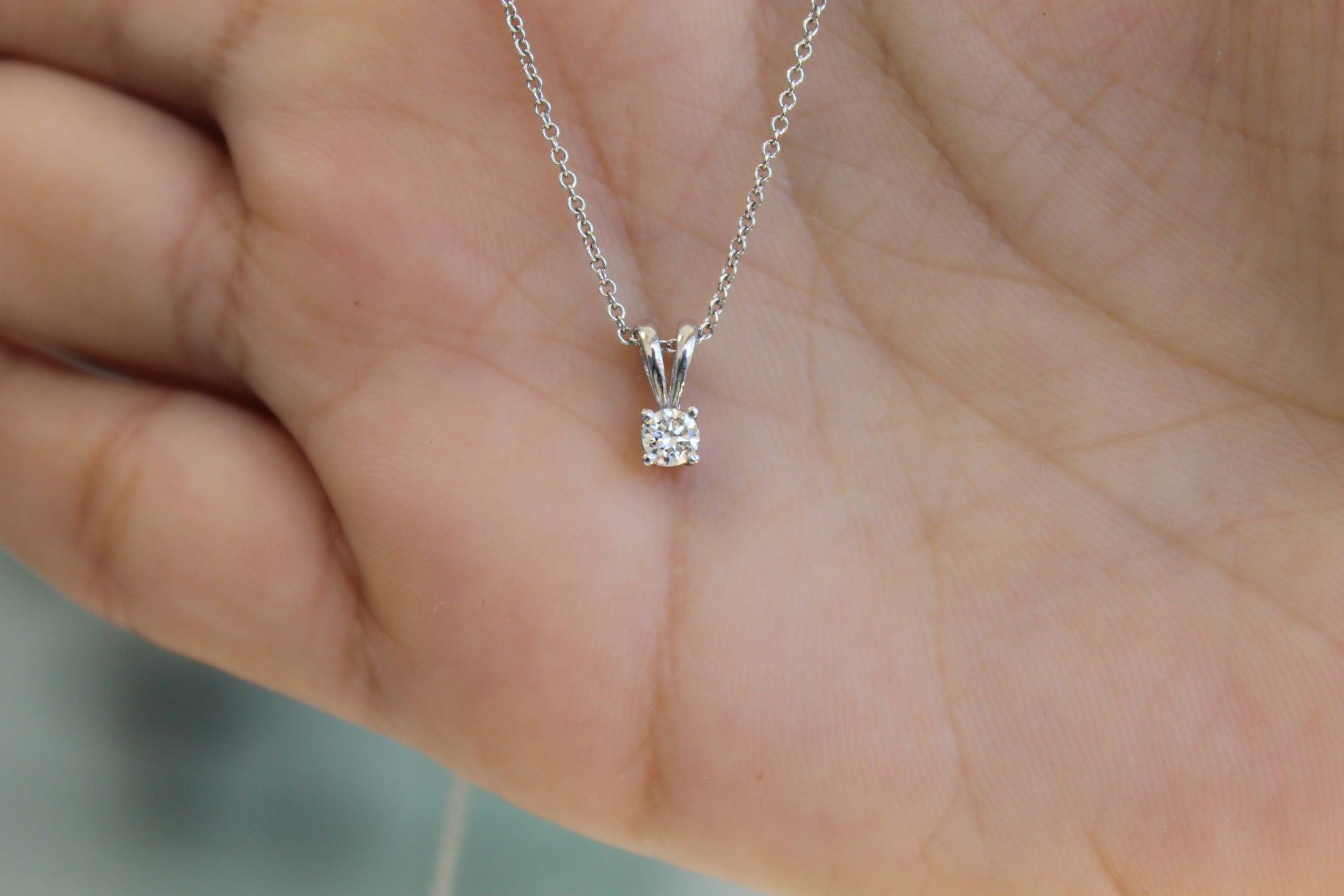 0.15 Ct Diamond Solitaire Pendant, Floating Diamond Pendant with 14K Solid Gold