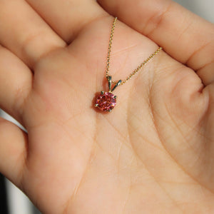 Pink Diamond Necklaces, Rarest Fancy Intense Pink Dimond with 14K Solid Gold, IGI Certified