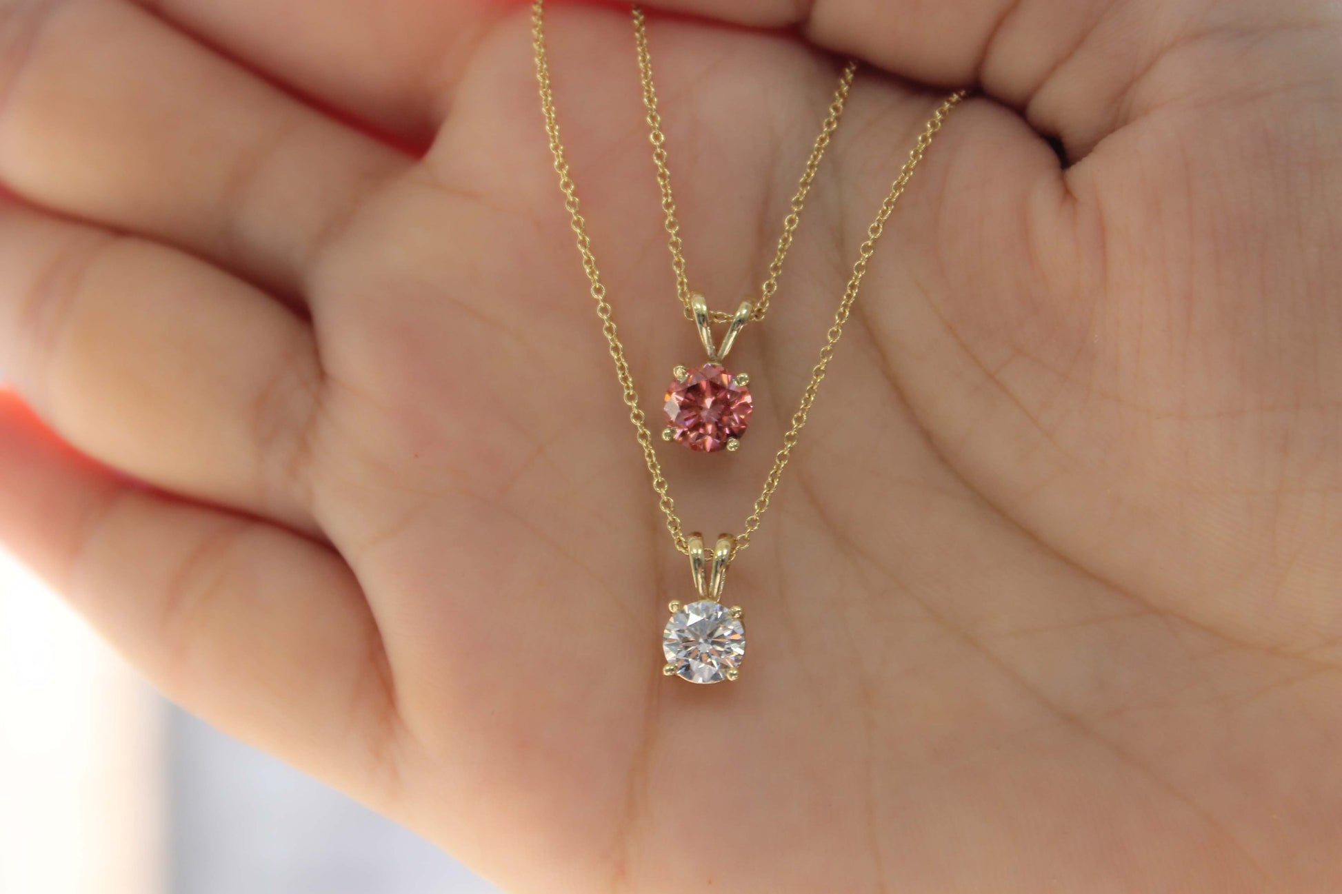 Pink Diamond Necklaces, Rarest Fancy Intense Pink Dimond with 14K Solid Gold, IGI Certified