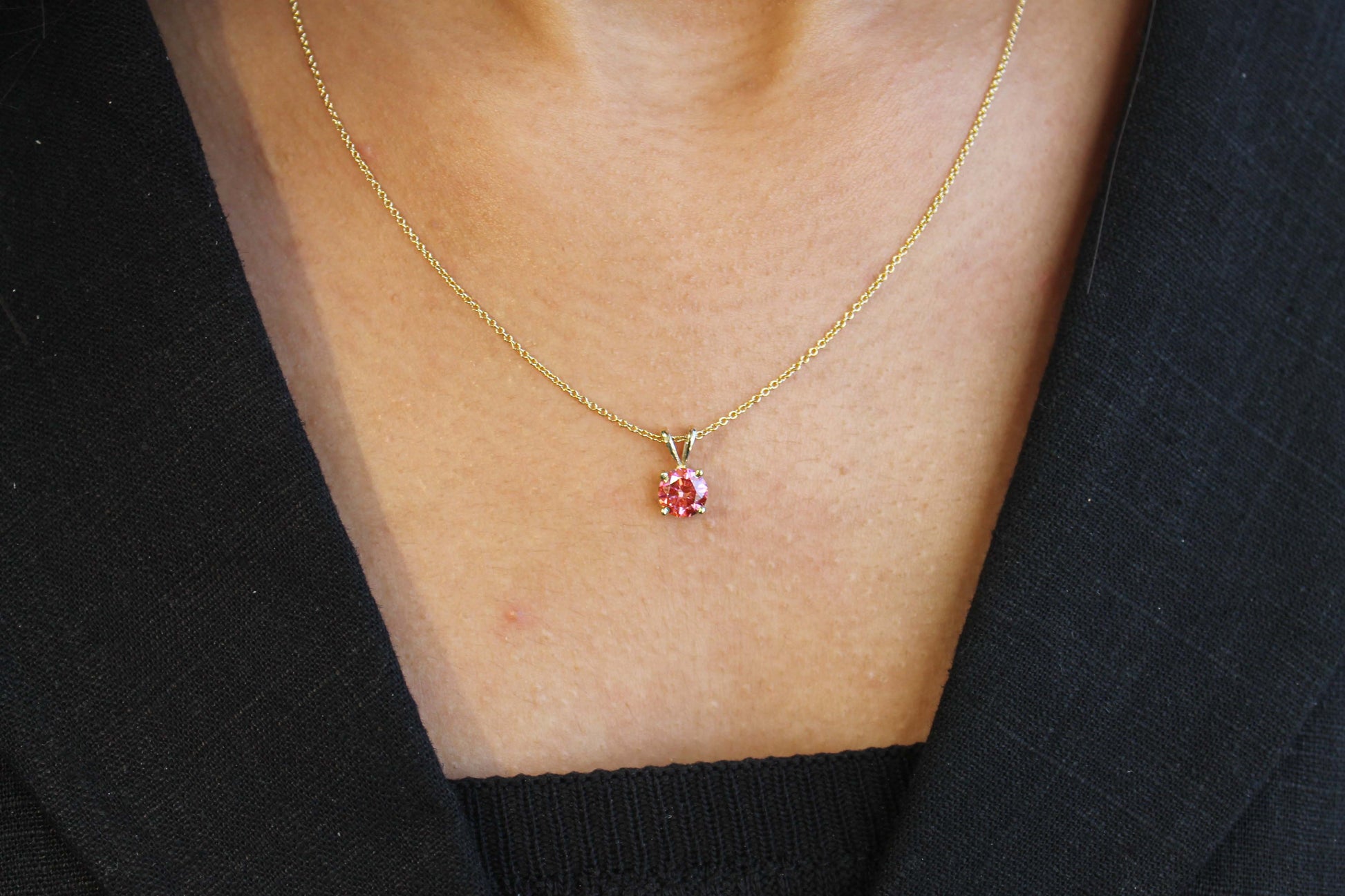 Pink Diamond Necklaces, Rarest Fancy Intense Pink Dimond with 14K Solid Gold, IGI Certified