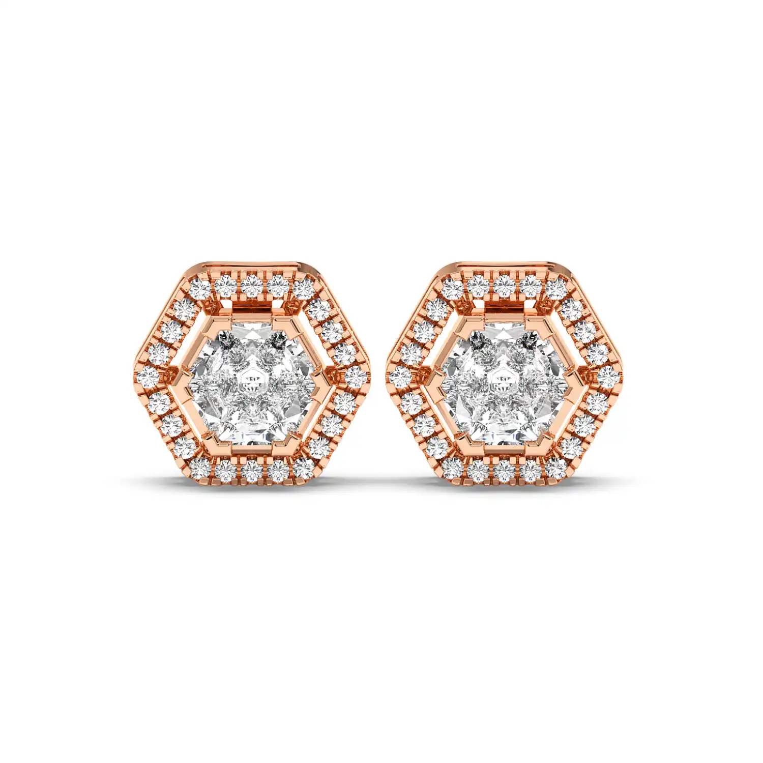 Solitaire Halo Earring - Hexagon