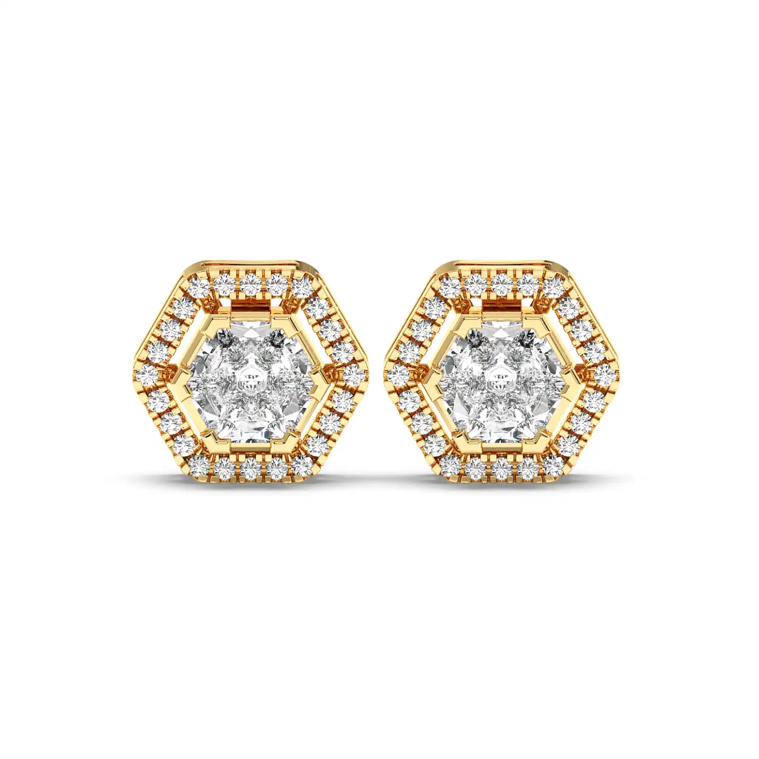 Solitaire Halo Earring - Hexagon