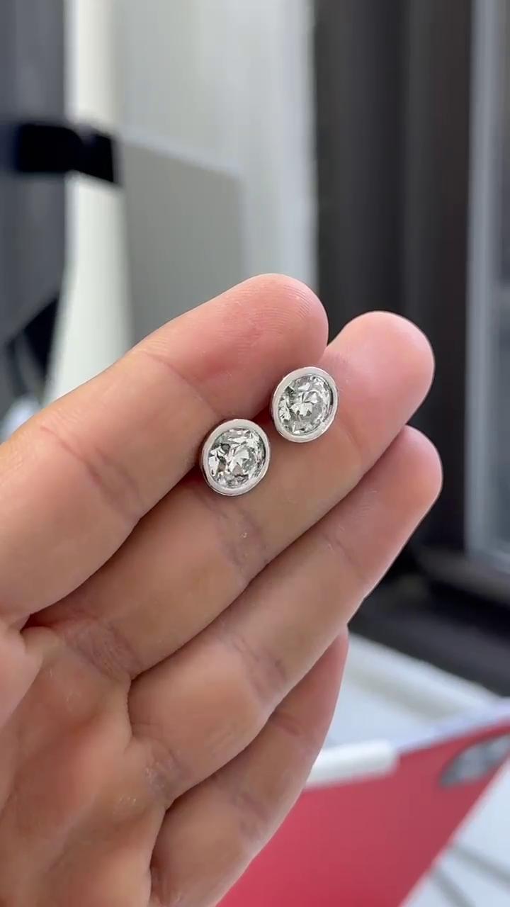 Old European Cut Rounds Diamond Stud Earrings |  IGI Certified
