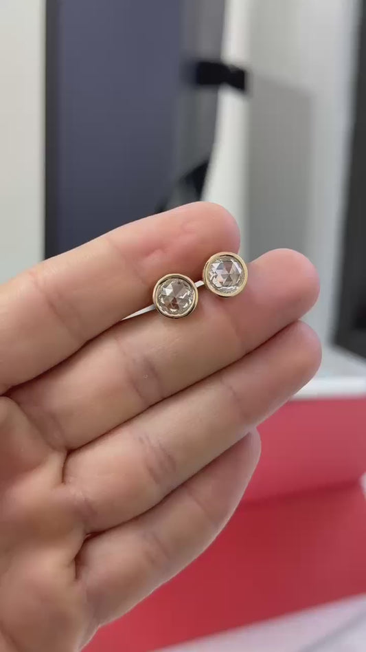 Rose cut Bezel Stud Earrings |  IGI Certified
