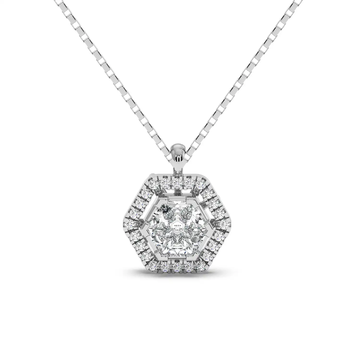 Solitaire Halo Pendant - Hexagon