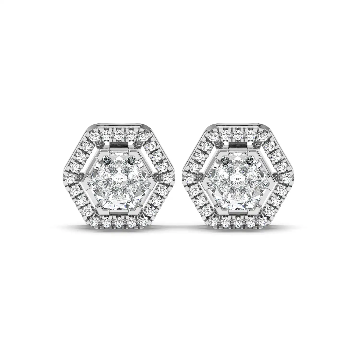 Solitaire Halo Earring - Hexagon
